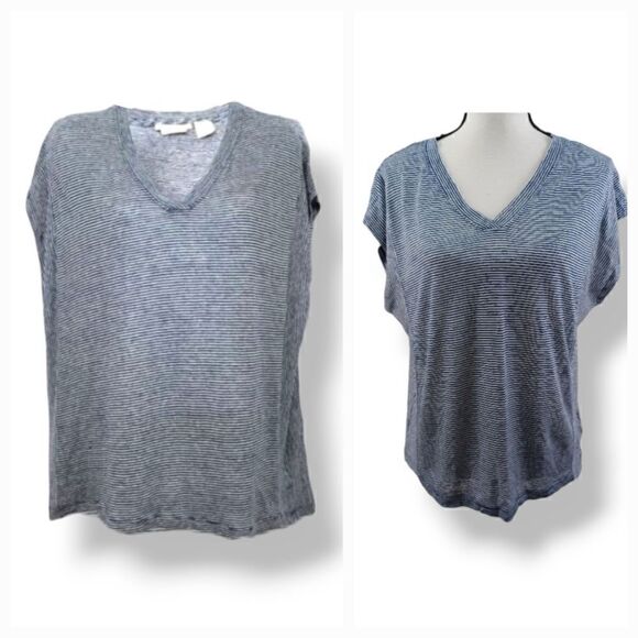 Christian Siriano 100% Linen Striped Oversized Top in Navy Blue Size XL - Picture 12 of 12